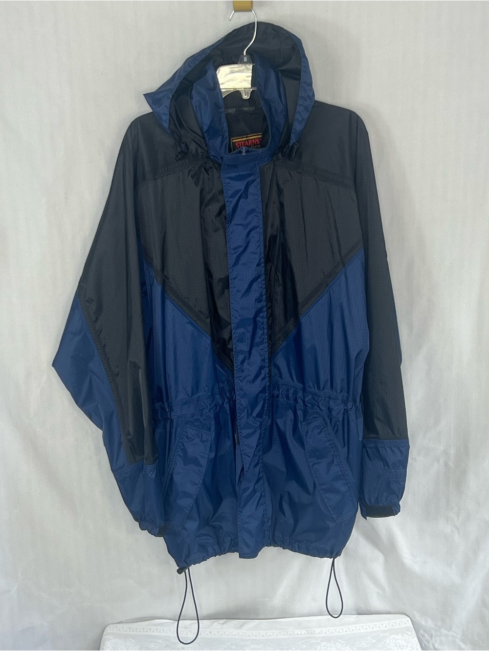 Stearns Dry Wear Jacket Nylon Waterproof Cinch Waist Hooded Blue/Black M/L👍